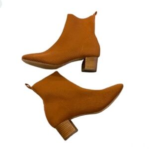 JOIE Boot Bootie Neely Knit Cognac Block Heel  Ribbed Sock Size 9